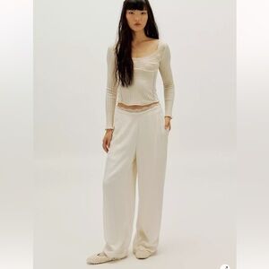 Free People By The Way Pointelle Lace Trims Long Sleeve Top M